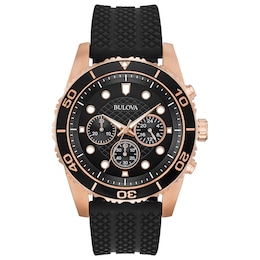 Bulova Men's Classic Black Rubber Strap Chronograph Watch