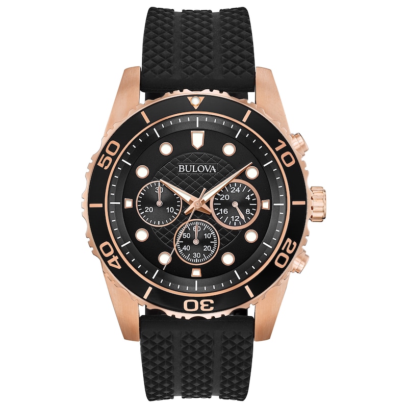 Bulova Classic Chronograph Men's Black Rubber Strap Watch