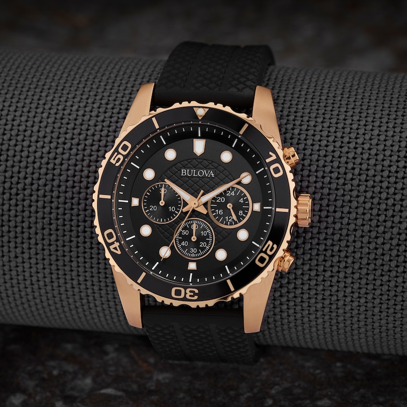 Main Image 2 of Bulova Classic Chronograph Men's Black Rubber Strap Watch