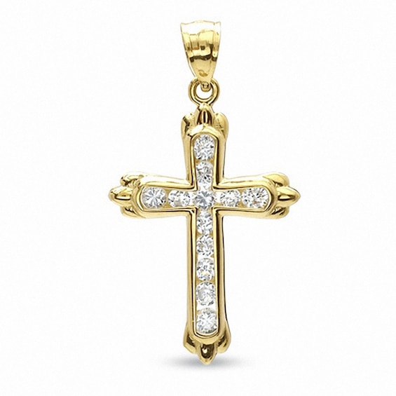 9ct Yellow Gold and Cubic Zirconia Cross Pendant (No Chain)