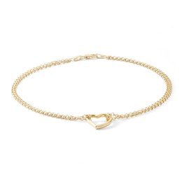 9ct Yellow Gold Rolo Chain Heart Bracelet