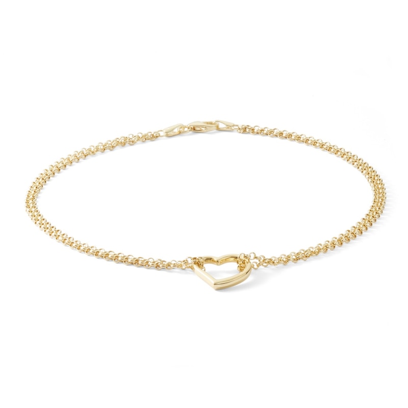 Main Image 1 of 9ct Yellow Gold Rolo Chain Heart Anklet