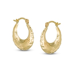 9ct Yellow Gold Flower Hoop Earrings