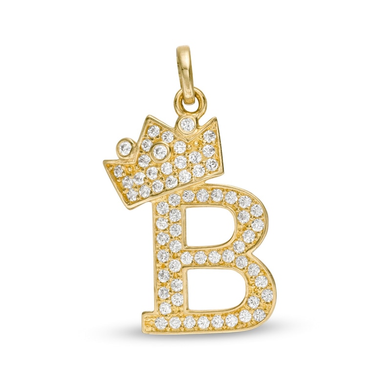 9ct Yellow Gold & Cubic Zirconia Crown 'B' Initial Charm