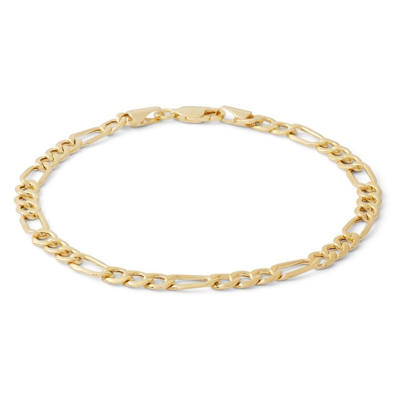 Main Image 1 of 9ct Yellow Gold Bevelled Figaro Chain Bracelet