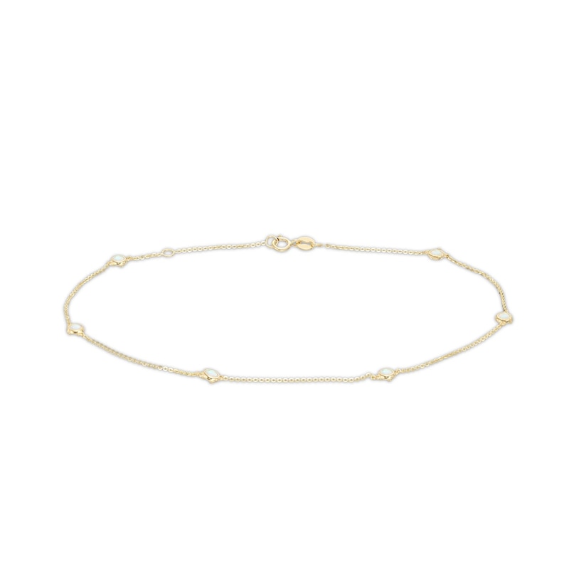 Main Image 1 of 9ct Yellow Gold & Opal Adjustable Bezel-Set Anklet