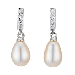 Silver CZ Cultured Freshwater Pearl Earrings