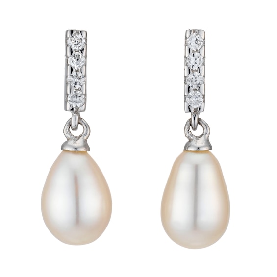 Sterling Silver CZ Cultured Freshwater Pearl Earrings