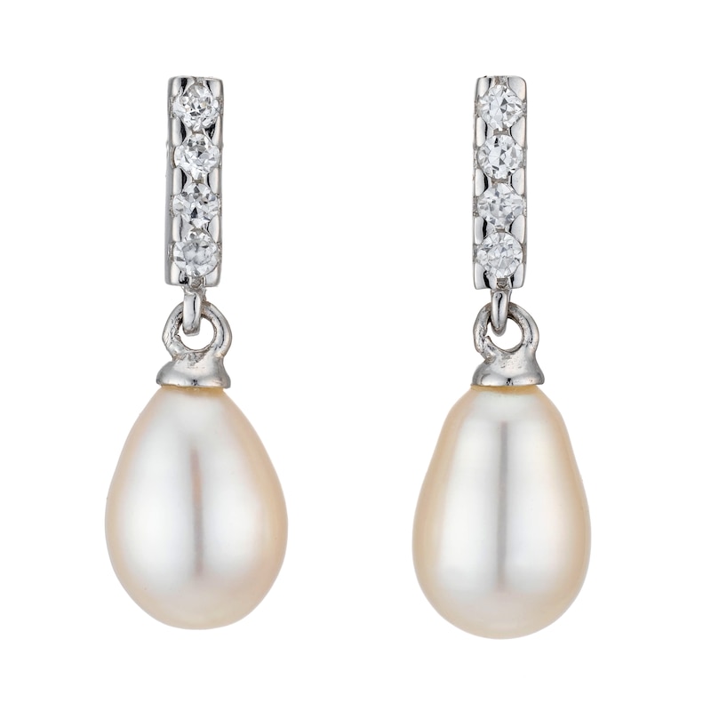 Main Image 1 of Sterling Silver CZ Cultured Freshwater Pearl Earrings