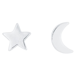 Sterling Silver Star & Moon Mismatched Stud Earrings