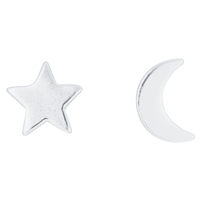 Main Image 1 of Sterling Silver Star & Moon Mismatched Stud Earrings