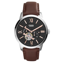 Fossil Men's Automatic Brown Leather Strap Watch