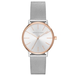 Armani Exchange Ladies' Rose Gold Tone Bezel Stainless Steel Mesh Strap Watch