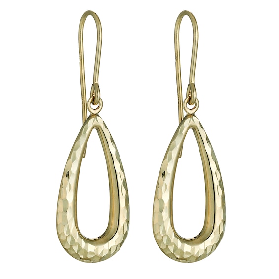 9ct Yellow Gold Diamond Cut Drop Earrings