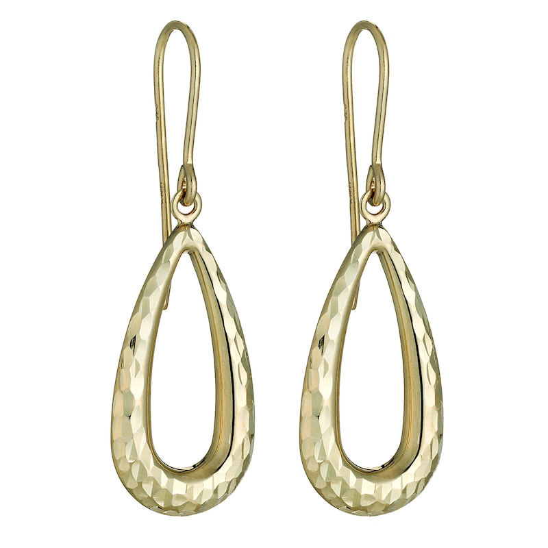 9ct Yellow Gold Diamond Cut Drop Earrings