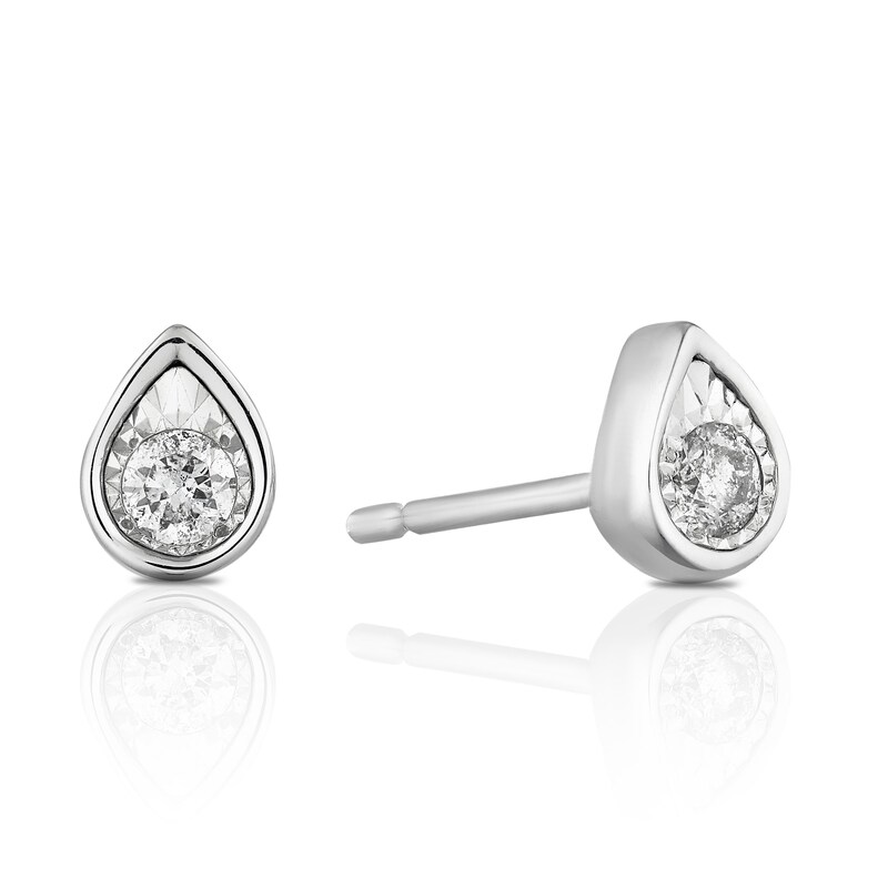 9ct White Gold 0.13ct Diamond Brilliant Cut Drop Earrings