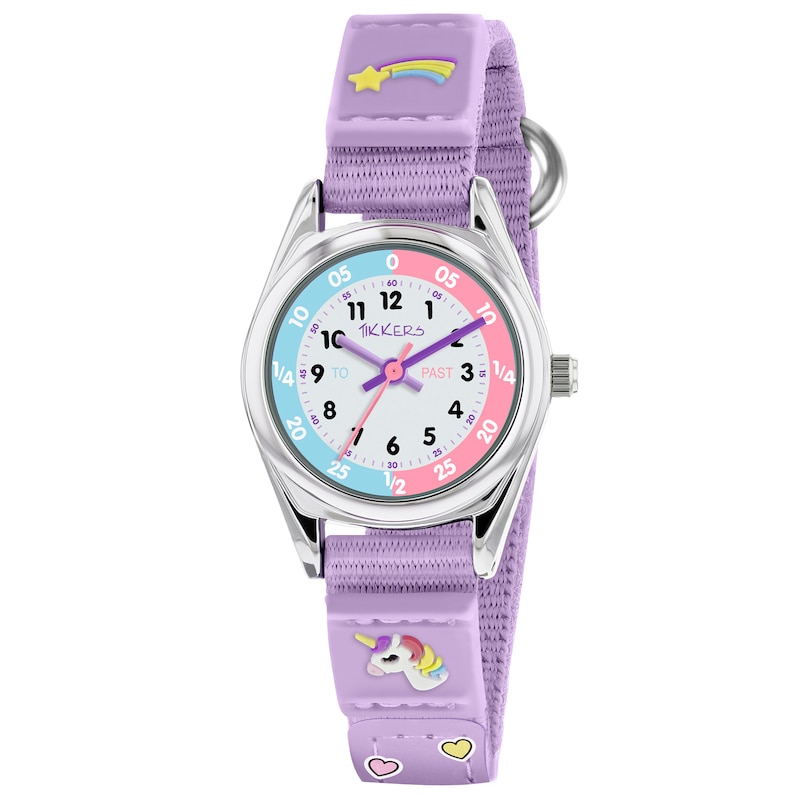 Tikkers Girls Purple Fabric Rip Strap Unicorn Watch