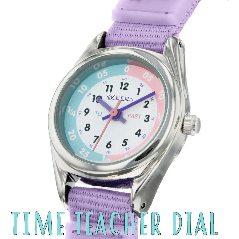 Tikkers Girls Purple Fabric Rip Strap Unicorn Watch