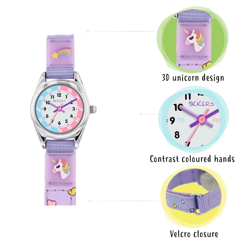 Main Image 4 of Tikkers Girls Purple Fabric Rip Strap Unicorn Watch