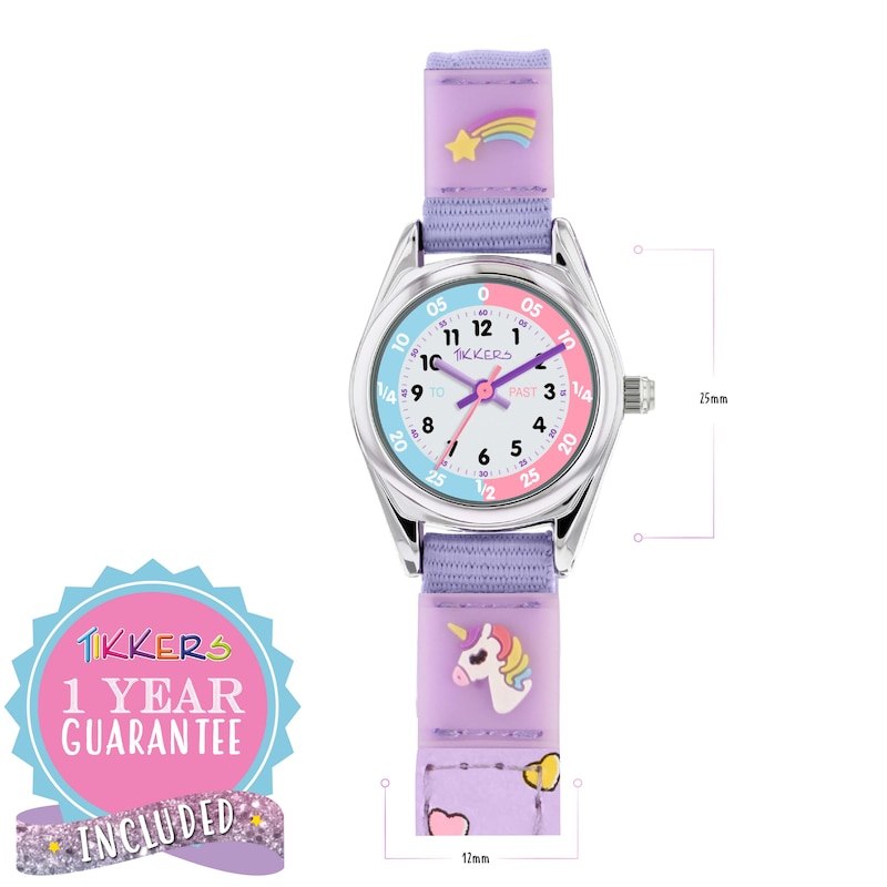 Main Image 5 of Tikkers Girls Purple Fabric Rip Strap Unicorn Watch