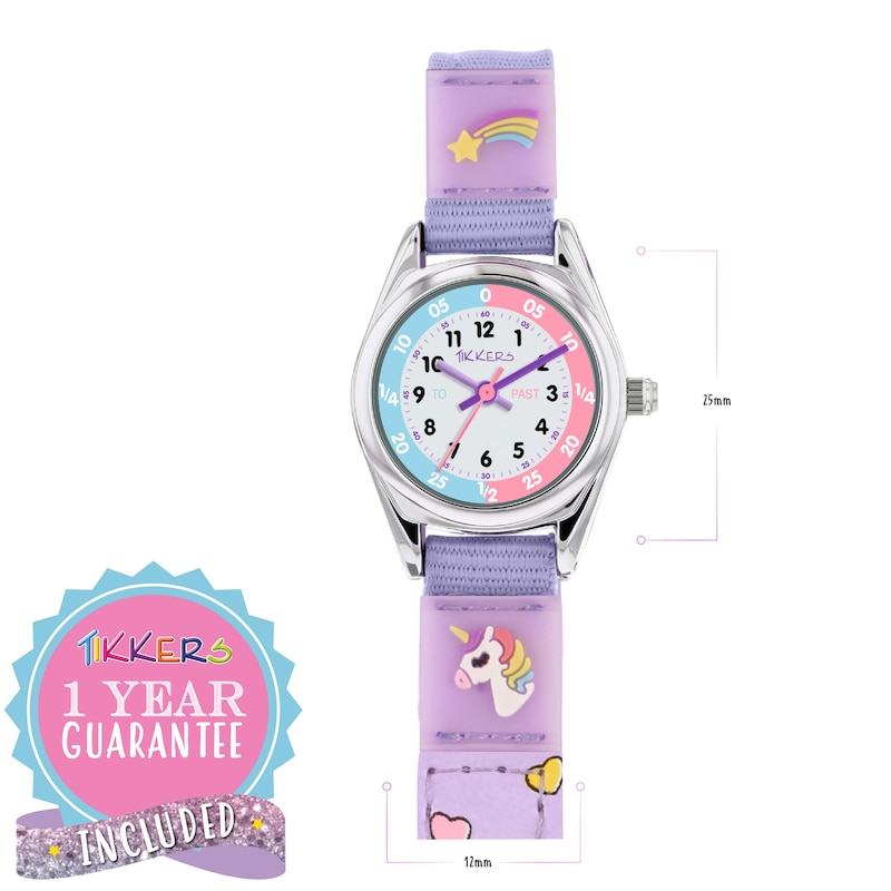 Tikkers Girls Purple Fabric Rip Strap Unicorn Watch