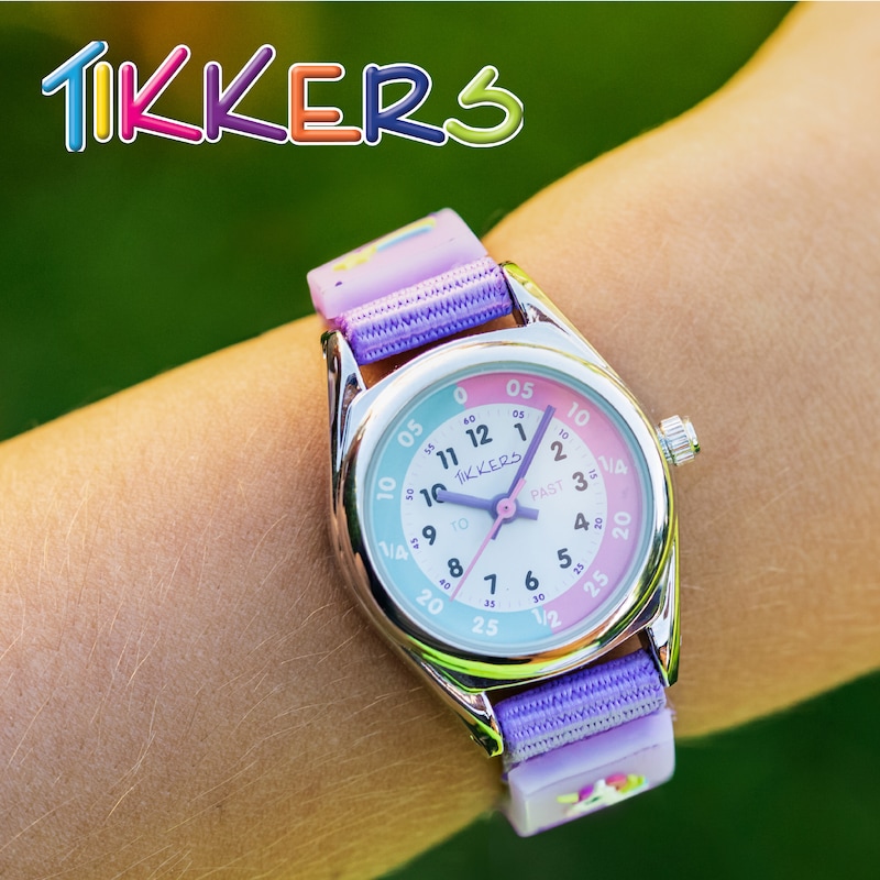 Tikkers Girls Purple Fabric Rip Strap Unicorn Watch