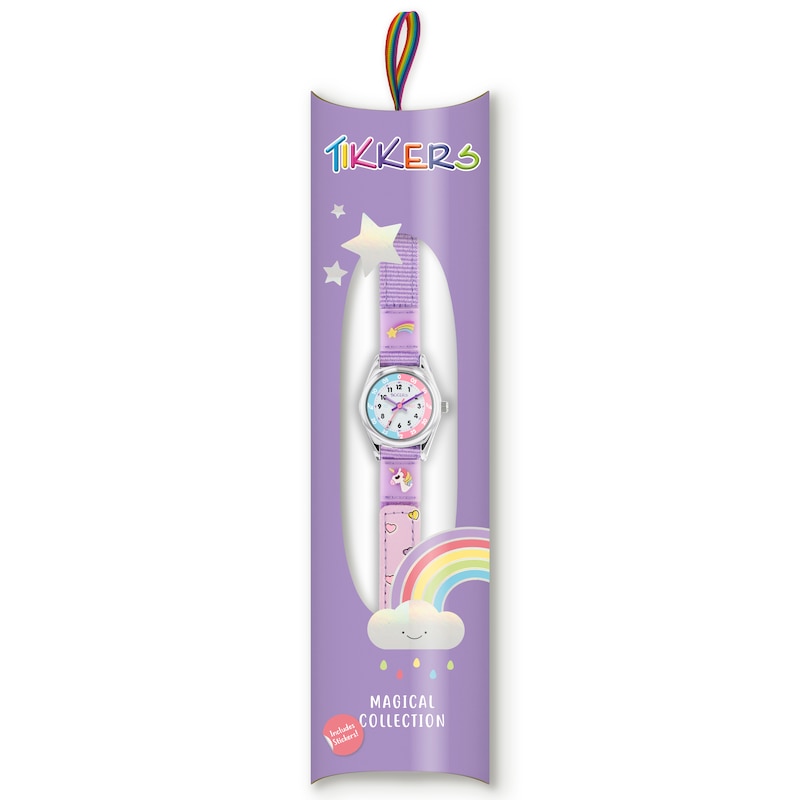 Tikkers Girls Purple Fabric Rip Strap Unicorn Watch