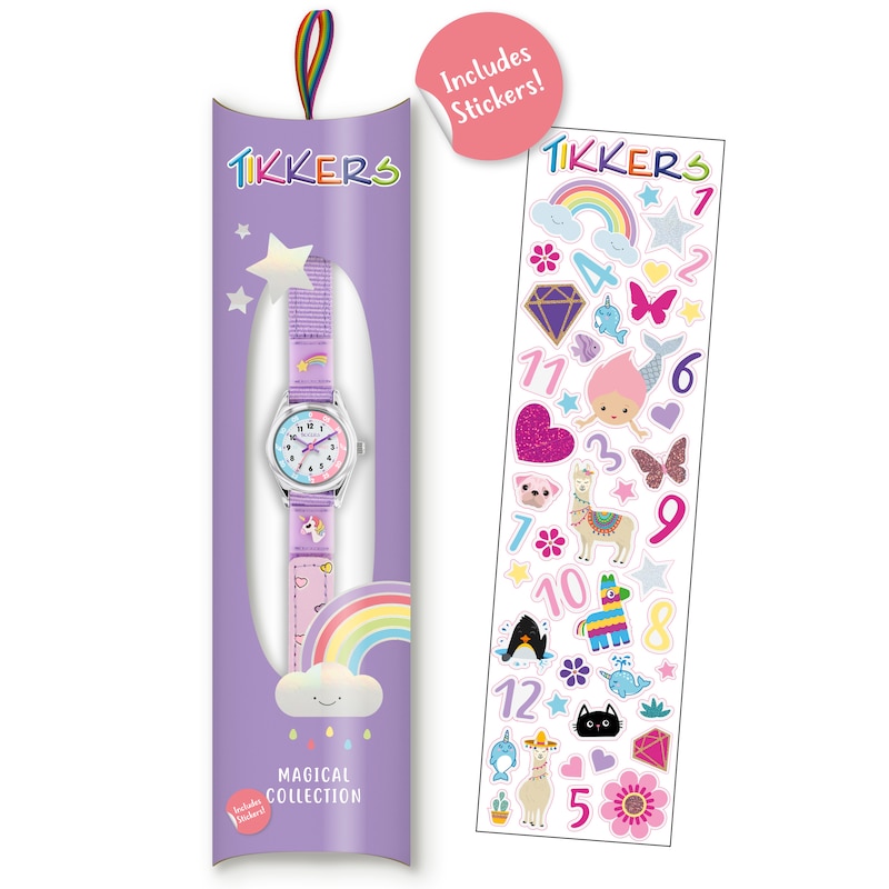 Tikkers Girls Purple Fabric Rip Strap Unicorn Watch