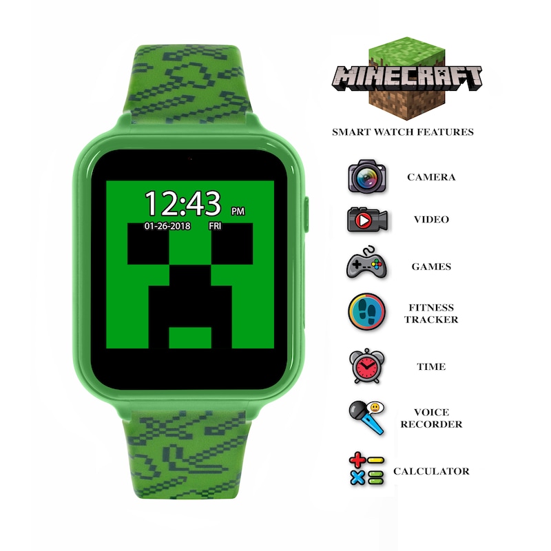 Minecraft Children's Green Silicone Strap Smart Watch