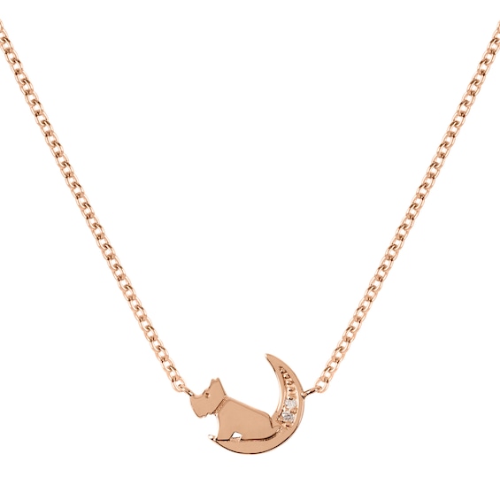Radley Ladies Rose Gold Plated Dog In Moon Diamond Necklace