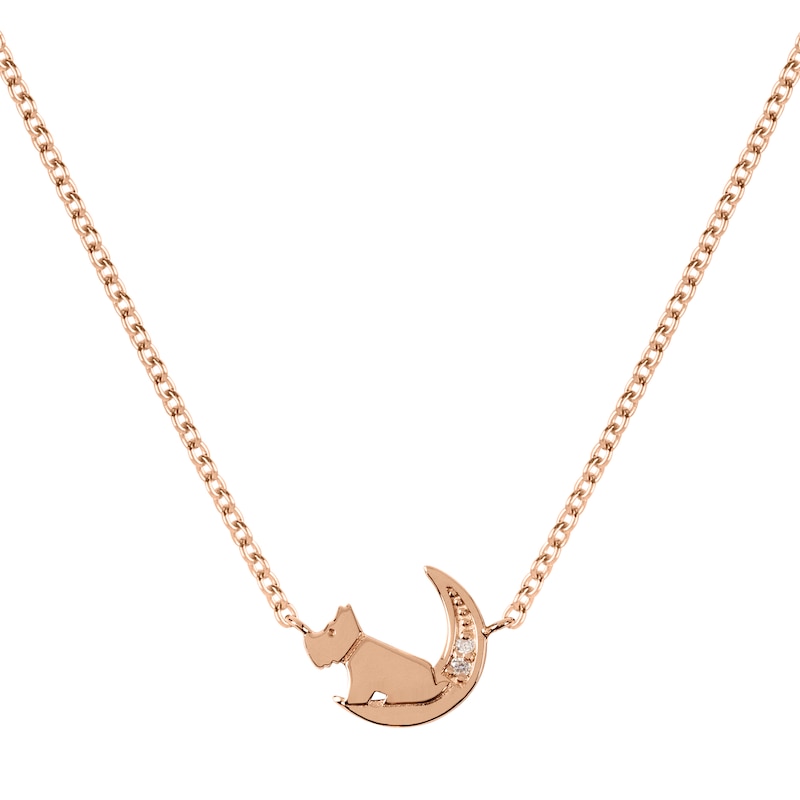 Radley Ladies' Rose Gold Plated Dog In Moon Diamond Necklace