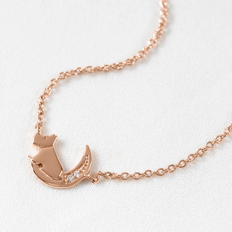 Radley Ladies' Rose Gold Plated Dog In Moon Diamond Necklace