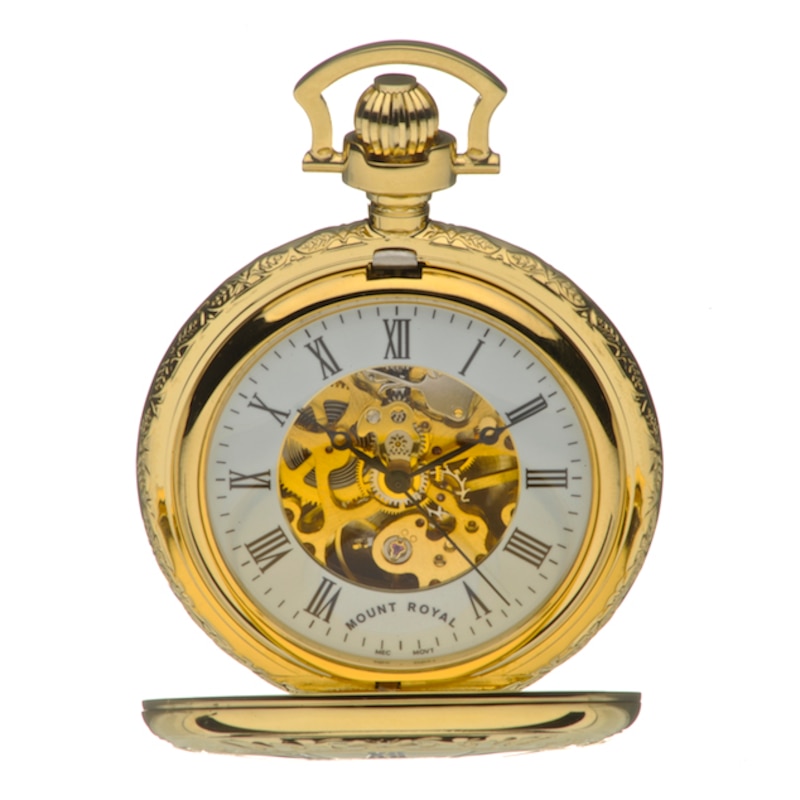 Main Image 2 of Half Skeleton Gold-Plated Pocket Watch
