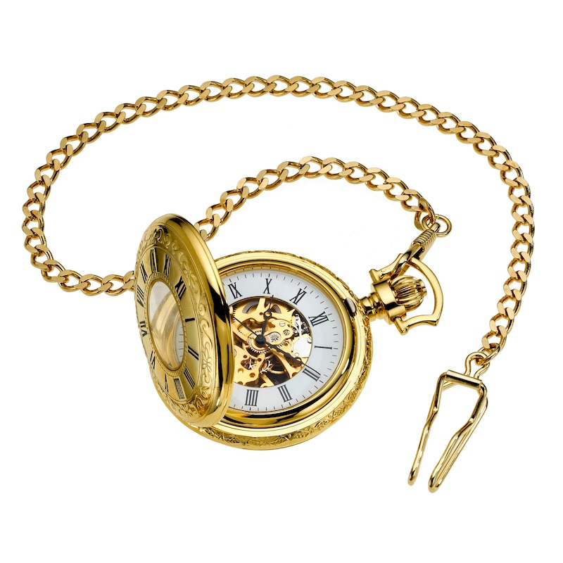 Half Skeleton Gold-Plated Pocket Watch