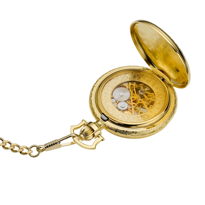 Main Image 7 of Half Skeleton Gold-Plated Pocket Watch