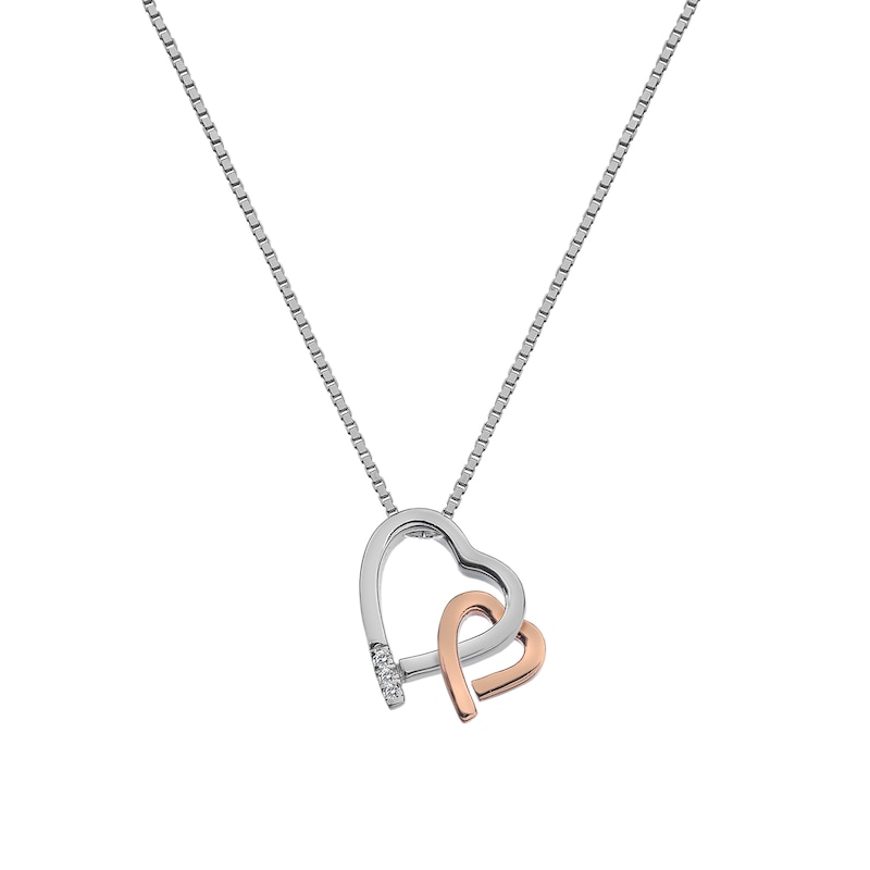 Main Image 1 of Hot Diamonds Sterling Silver & Rose Gold Double Heart Pendant