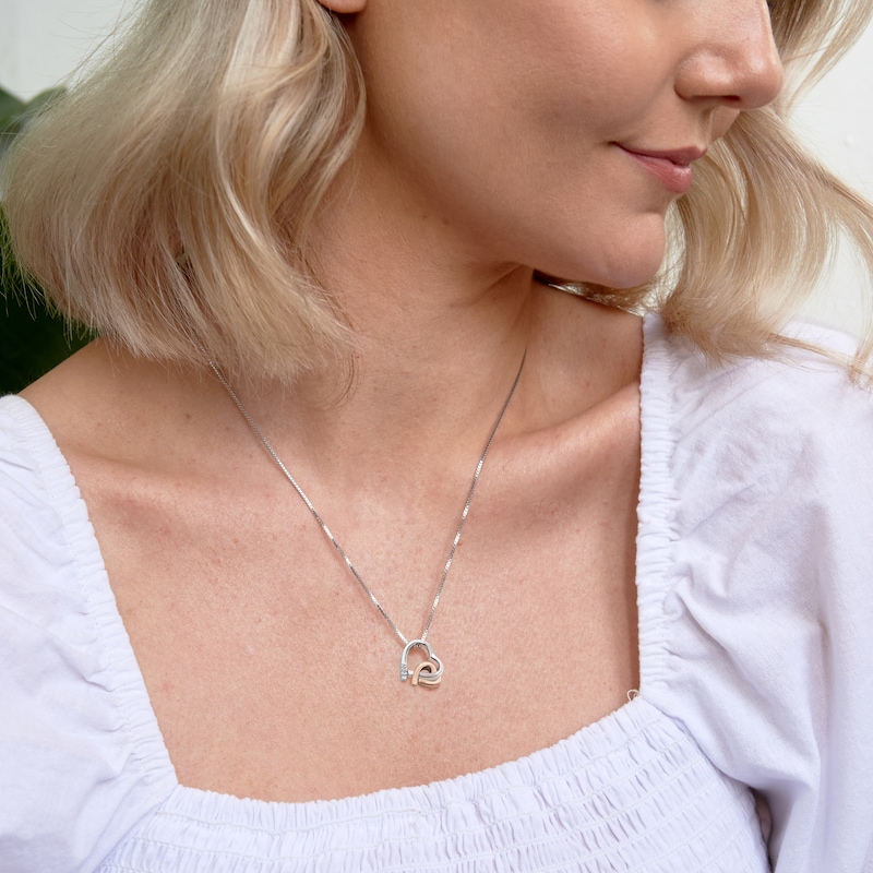 Main Image 2 of Hot Diamonds Sterling Silver & Rose Gold Double Heart Pendant