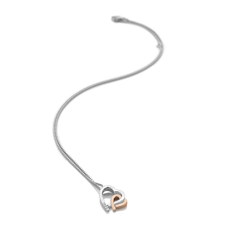 Main Image 3 of Hot Diamonds Sterling Silver & Rose Gold Double Heart Pendant