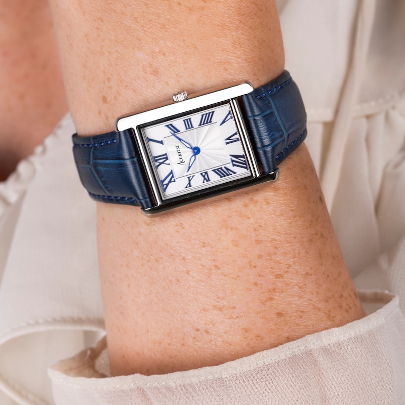 Accurist Ladies' Rectangle 26mm Dial Blue Leather Strap Watch