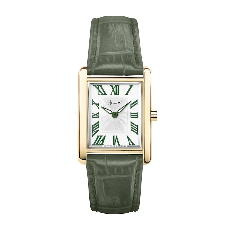 Accurist Ladies' Rectangle 26mm Dial Green Leather Strap Watch