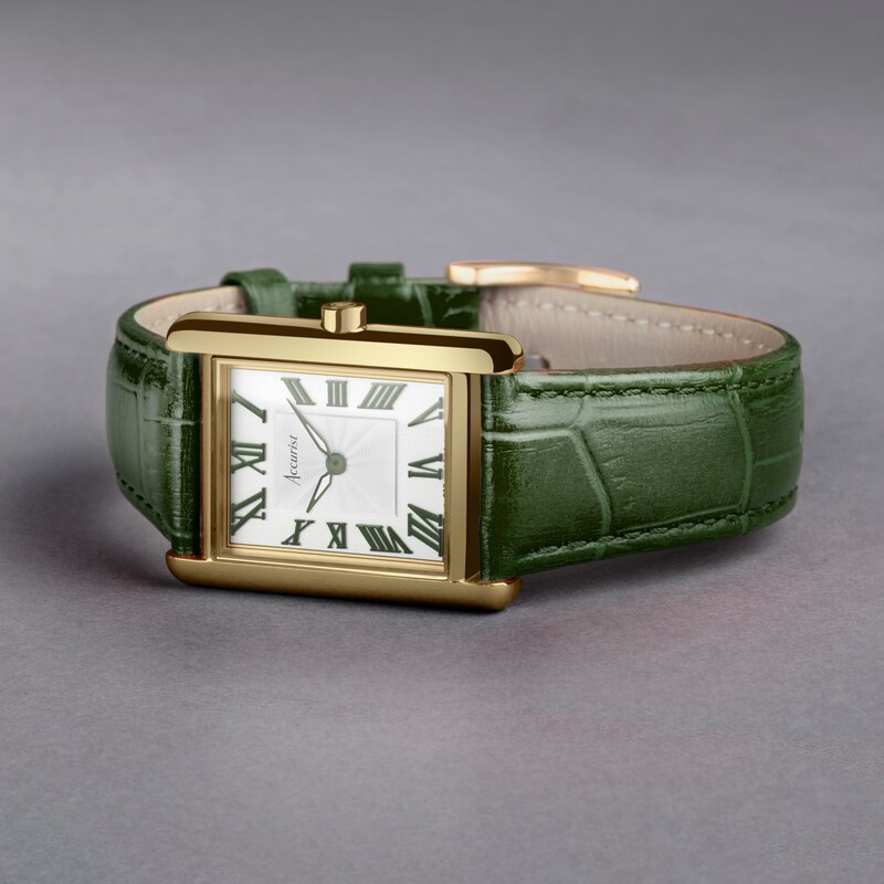 Accurist Ladies' Rectangle 26mm Dial Green Leather Strap Watch