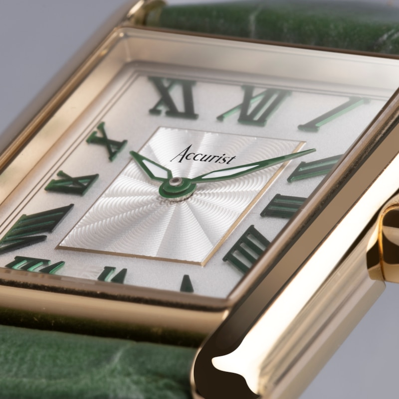 Accurist Ladies' Rectangle 26mm Dial Green Leather Strap Watch