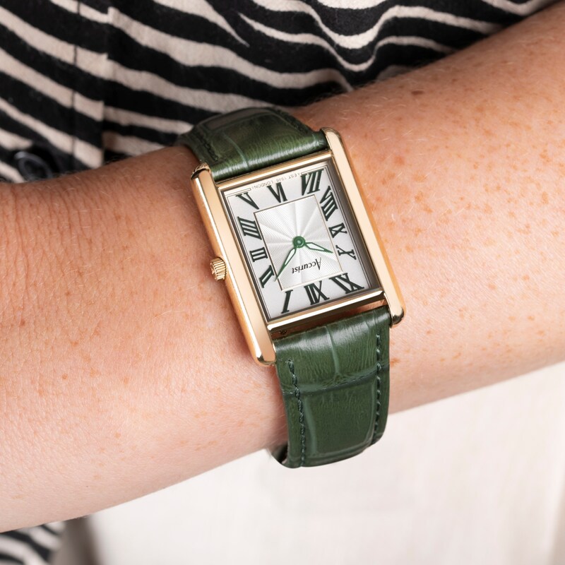 Accurist Ladies' Rectangle 26mm Dial Green Leather Strap Watch