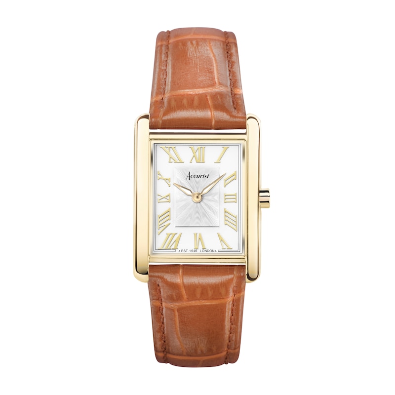 Accurist Ladies' Rectangle 26mm Dial Tan Leather Strap Watch