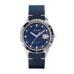 Accurist Men's Dive 42mm Dial Blue Leather Strap Watch