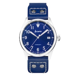 Accurist Men's Aviation 41mm Dial Blue Leather Strap Watch