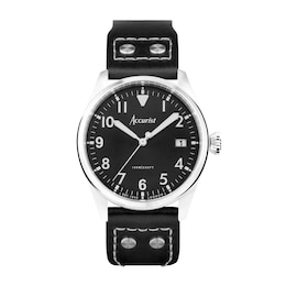 Accurist Men's Aviation 41mm Dial Black Leather Strap Watch