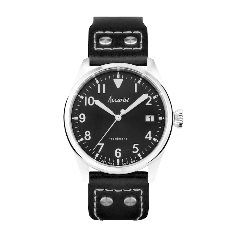 Main Image 1 of Accurist Men's Aviation 41mm Dial Black Leather Strap Watch