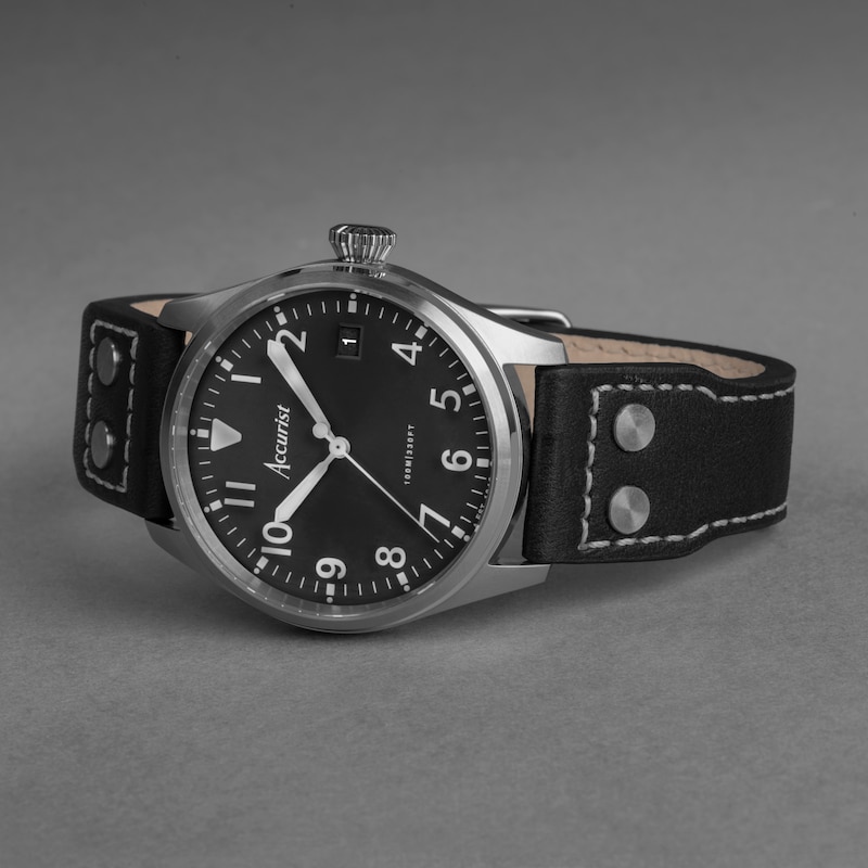 Main Image 2 of Accurist Men's Aviation 41mm Dial Black Leather Strap Watch