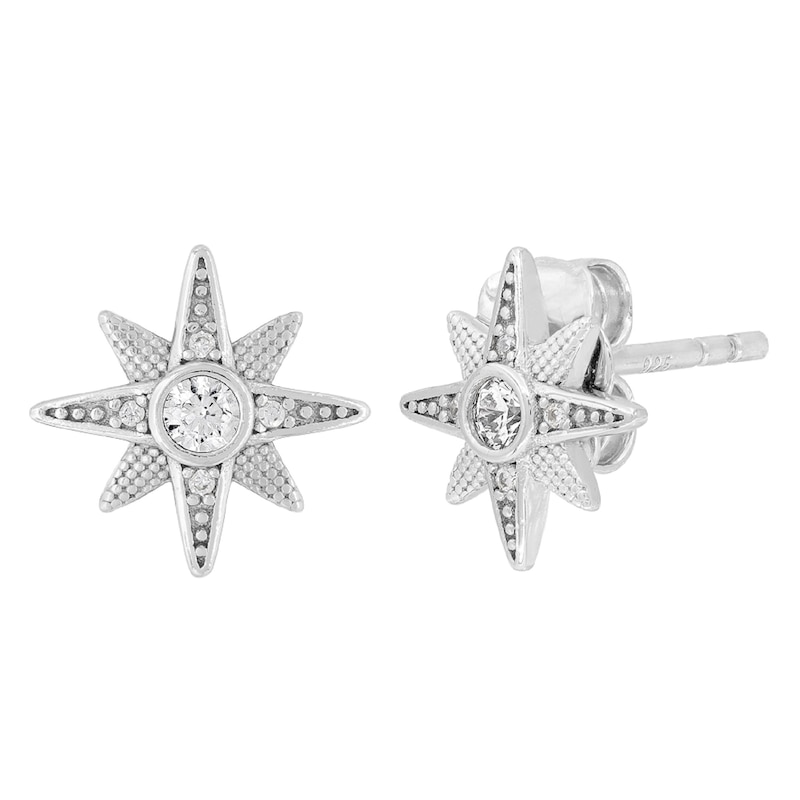 Main Image 1 of Angel Whisperer Sterling Silver CZ New Star Stud Earrings